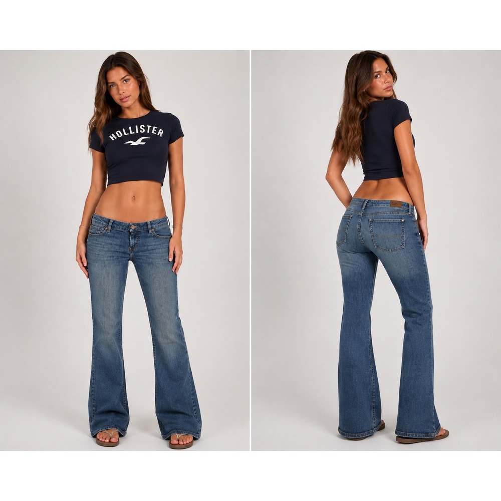 Y2K low rise flare flowy grunge retro vintage denim blue jeans by Huntington 11